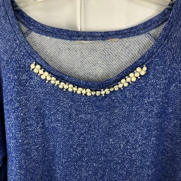 Womens Size Large Blue Bling Pullover Soft Sweatshirt 3/4 Roll Cuff Sleeve - Picture 4 of 6